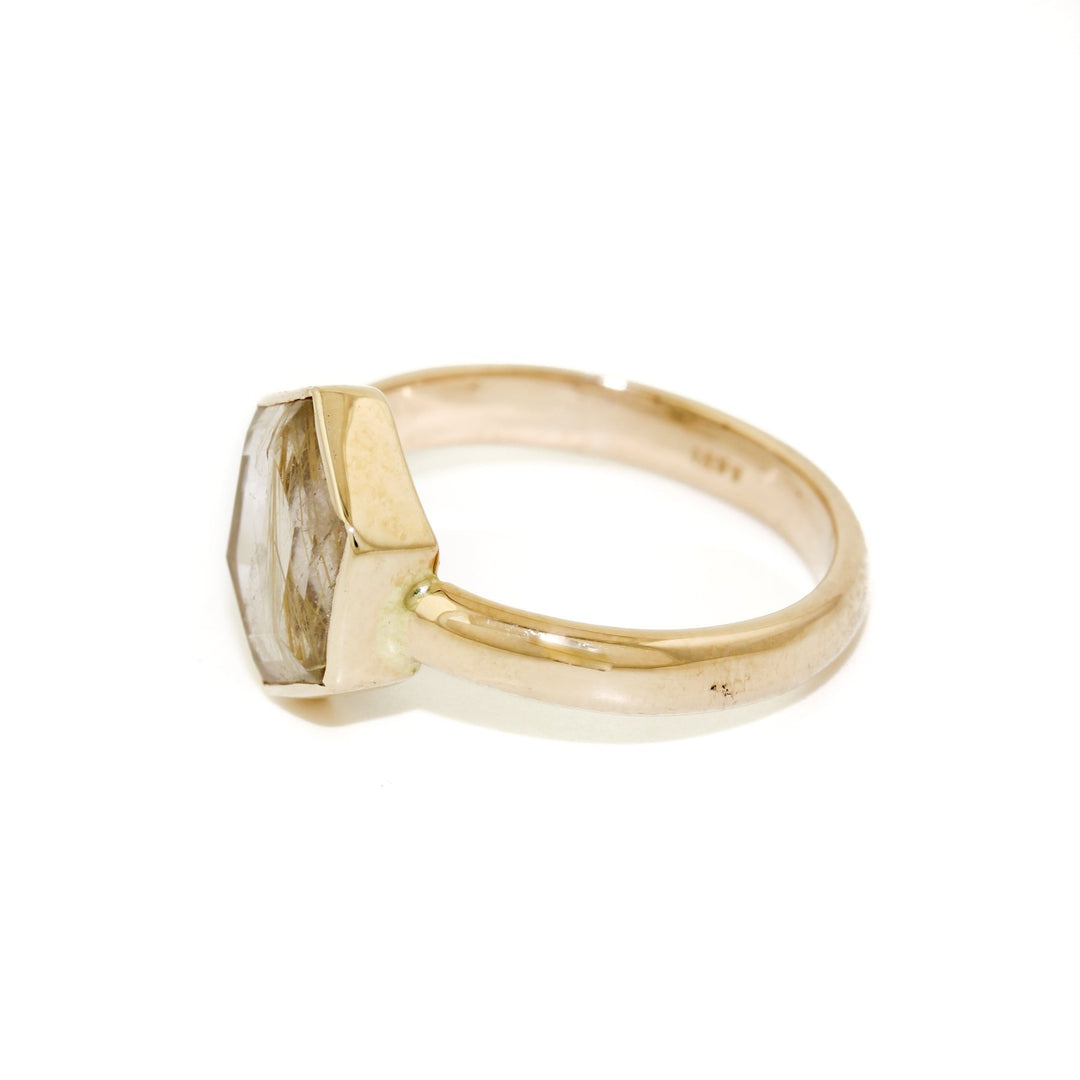 14K Hexagonal Cut Rutilated Quartz Ring - Kingdom Jewelry