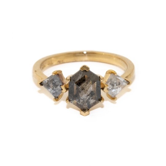 14K Hexagonal Salt & Pepper Diamond Ring - Kingdom Jewelry