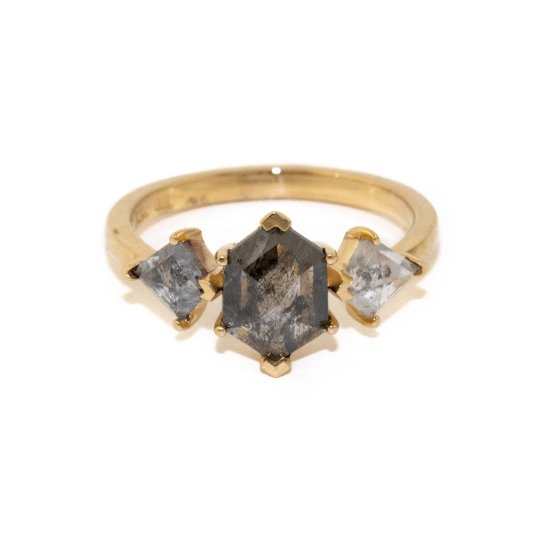 Load image into Gallery viewer, 14K Hexagonal Salt &amp;amp; Pepper Diamond Ring - Kingdom Jewelry
