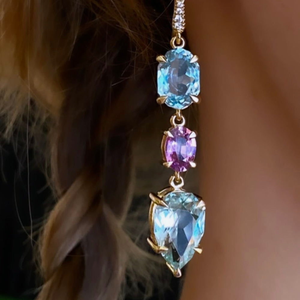 
                      
                        14k Pink Sapphire x Aquamarine Drop Earrings - Kingdom Jewelry
                      
                    