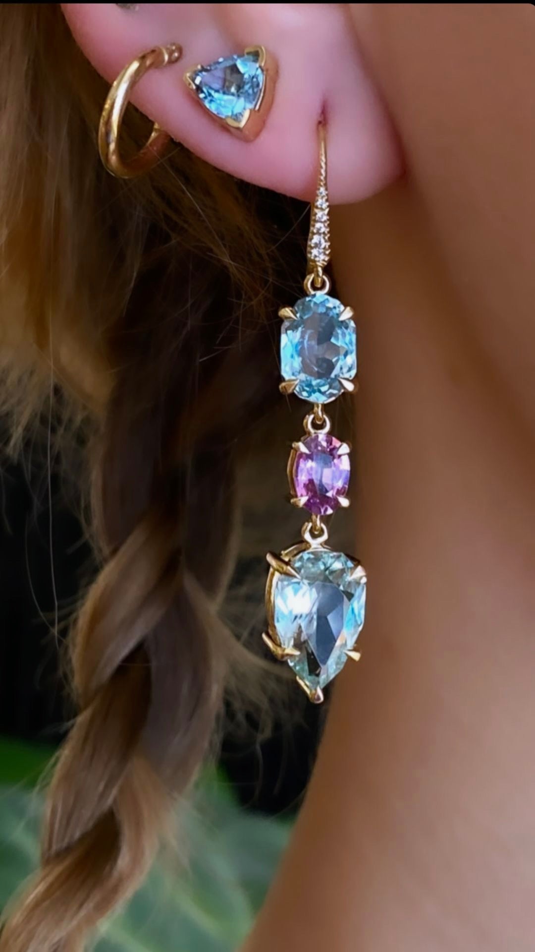 14k Pink Sapphire x Aquamarine Drop Earrings - Kingdom Jewelry