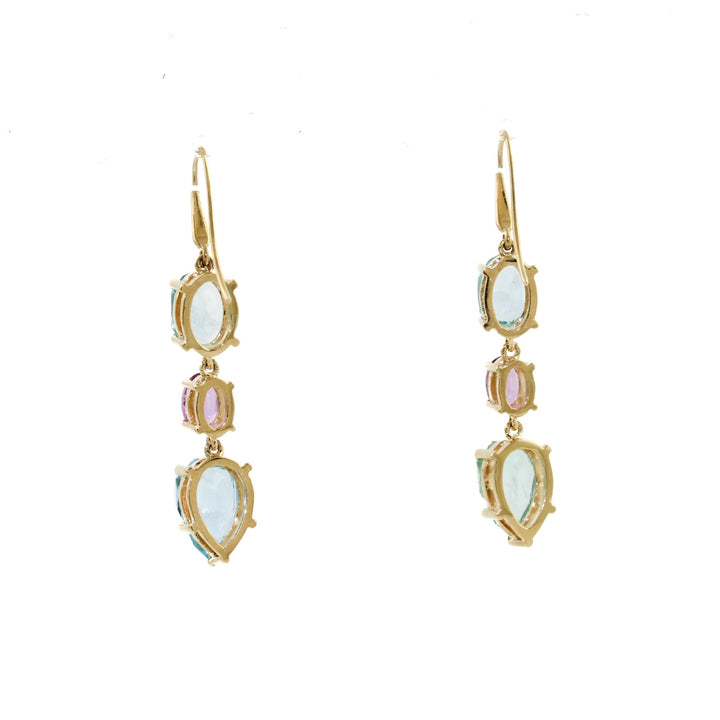 14k Pink Sapphire x Aquamarine Drop Earrings - Kingdom Jewelry