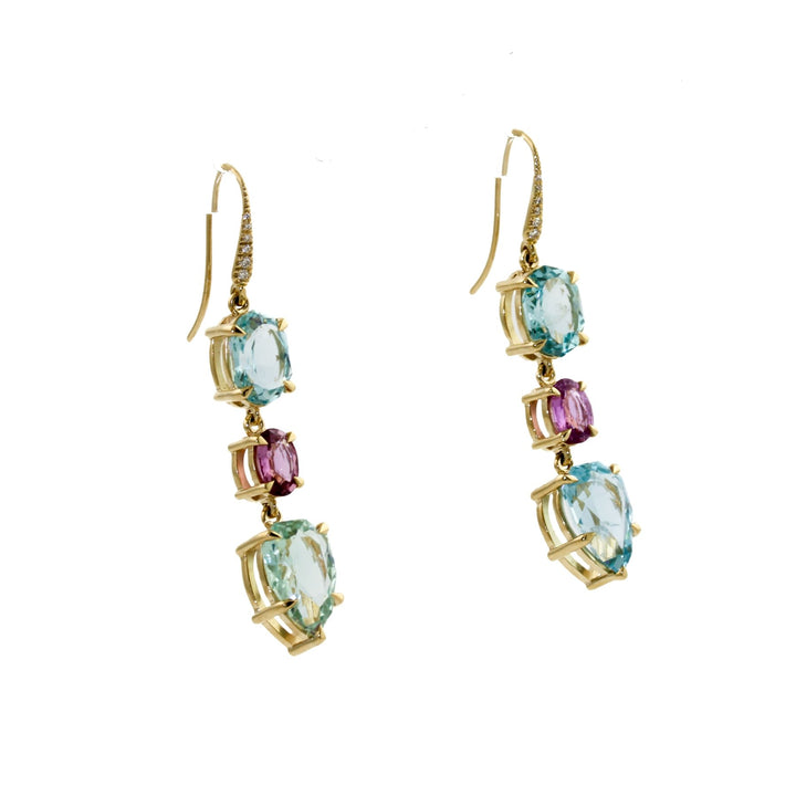14k Pink Sapphire x Aquamarine Drop Earrings - Kingdom Jewelry