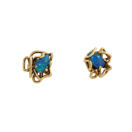 14K Vintage Aussie Opal Wavy Studs - Kingdom Jewelry