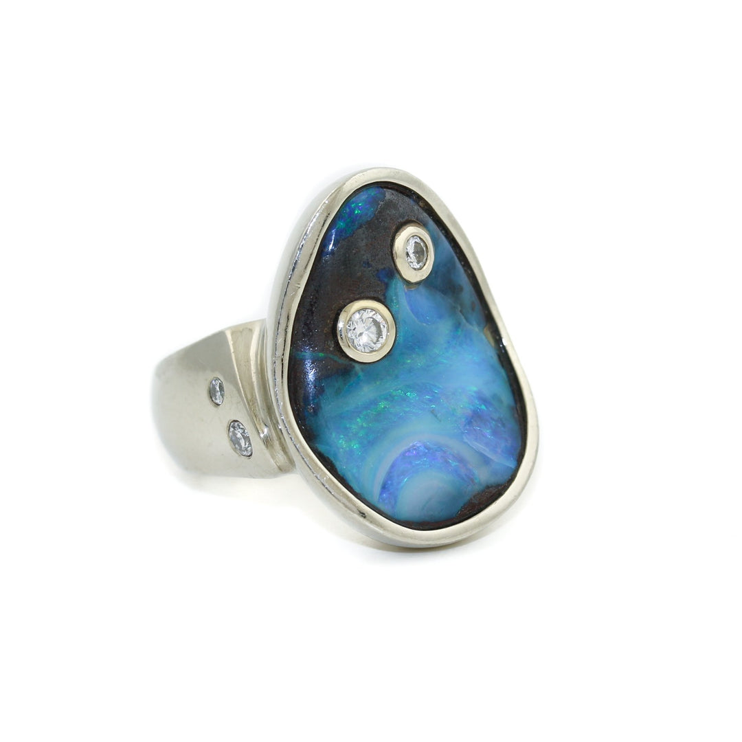 14K White Gold Boulder Opal x Diamond Ring - Kingdom Jewelry