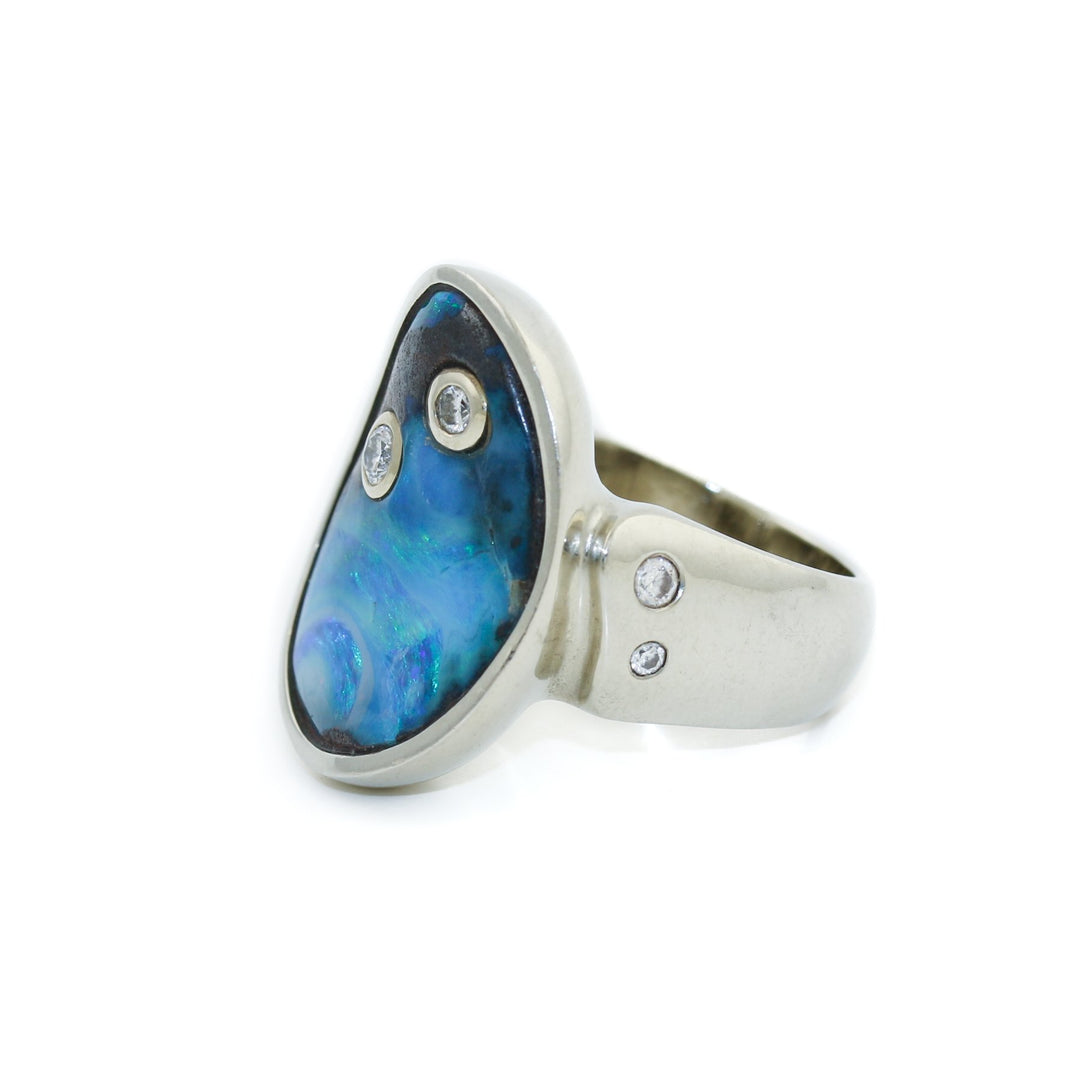 14K White Gold Boulder Opal x Diamond Ring - Kingdom Jewelry