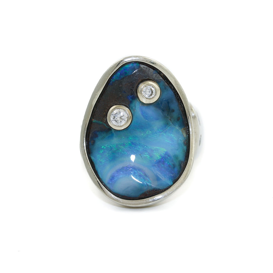 14K White Gold Boulder Opal x Diamond Ring - Kingdom Jewelry