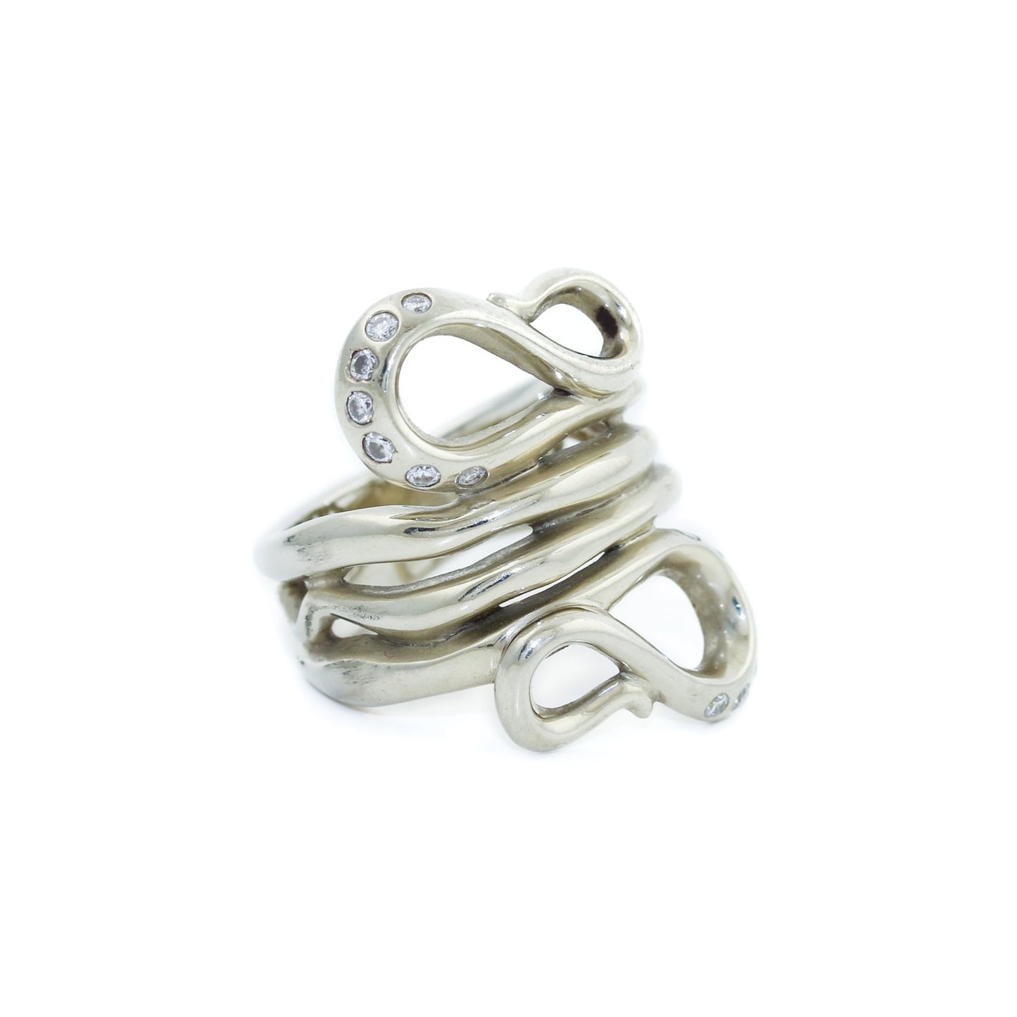 14K White Gold Snake Ring x Diamonds - Kingdom Jewelry