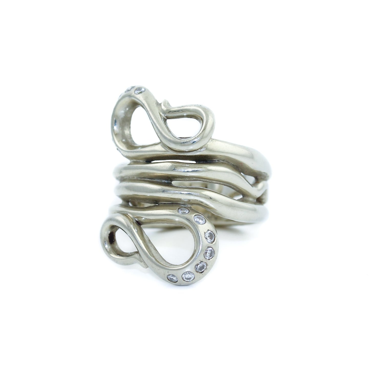 14K White Gold Snake Ring x Diamonds - Kingdom Jewelry
