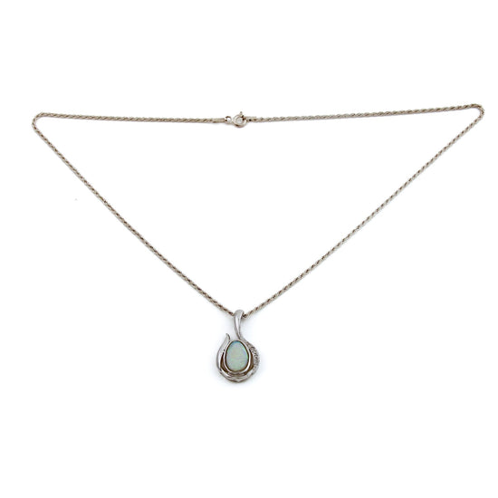 14k White Gold Vintage Opal X Diamond Pendant - Kingdom Jewelry