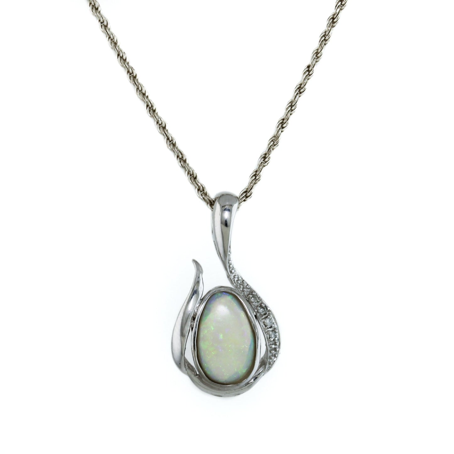 14k White Gold Vintage Opal X Diamond Pendant - Kingdom Jewelry