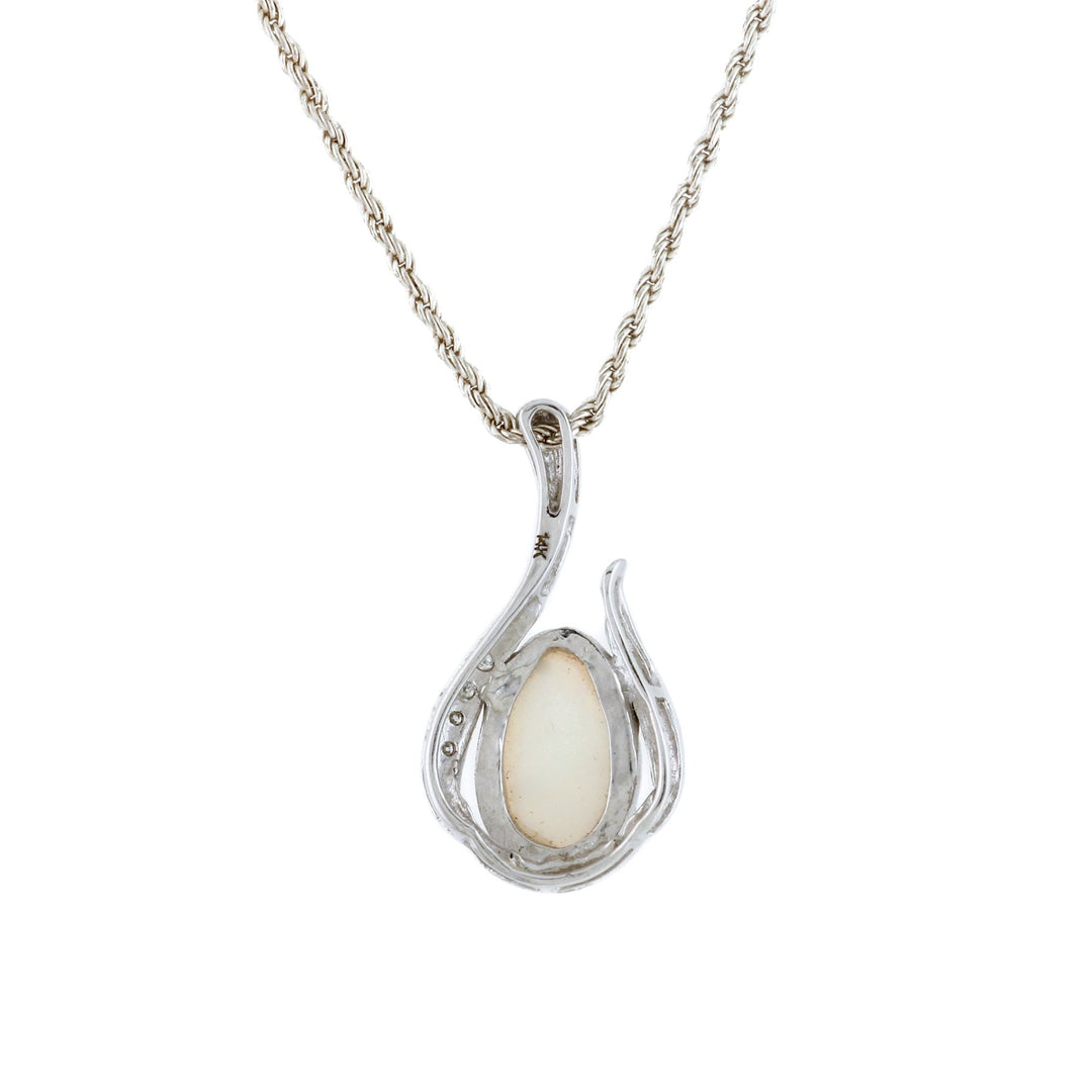 14k White Gold Vintage Opal X Diamond Pendant - Kingdom Jewelry