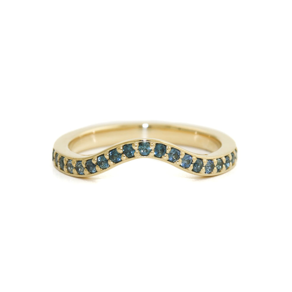 14K x Pave Teal Sapphire Curved Band - Kingdom Jewelry