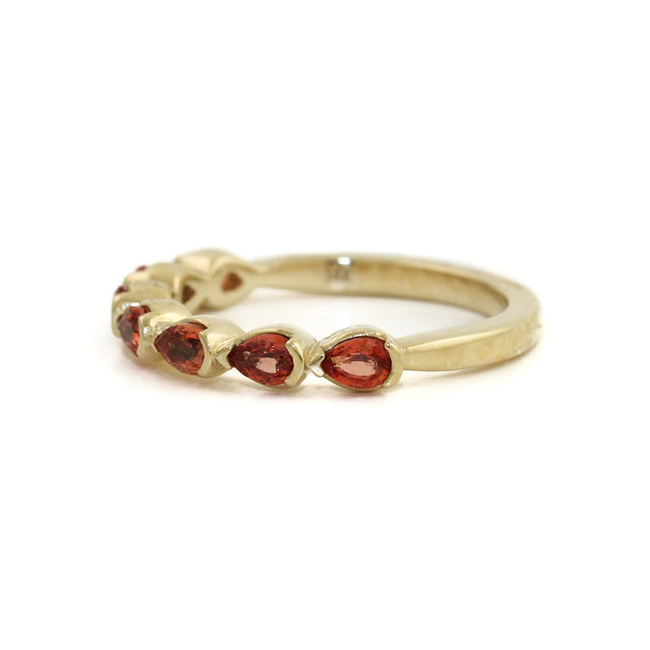 14K x Pear-Cut Padparadscha Channel Set Band - Kingdom Jewelry