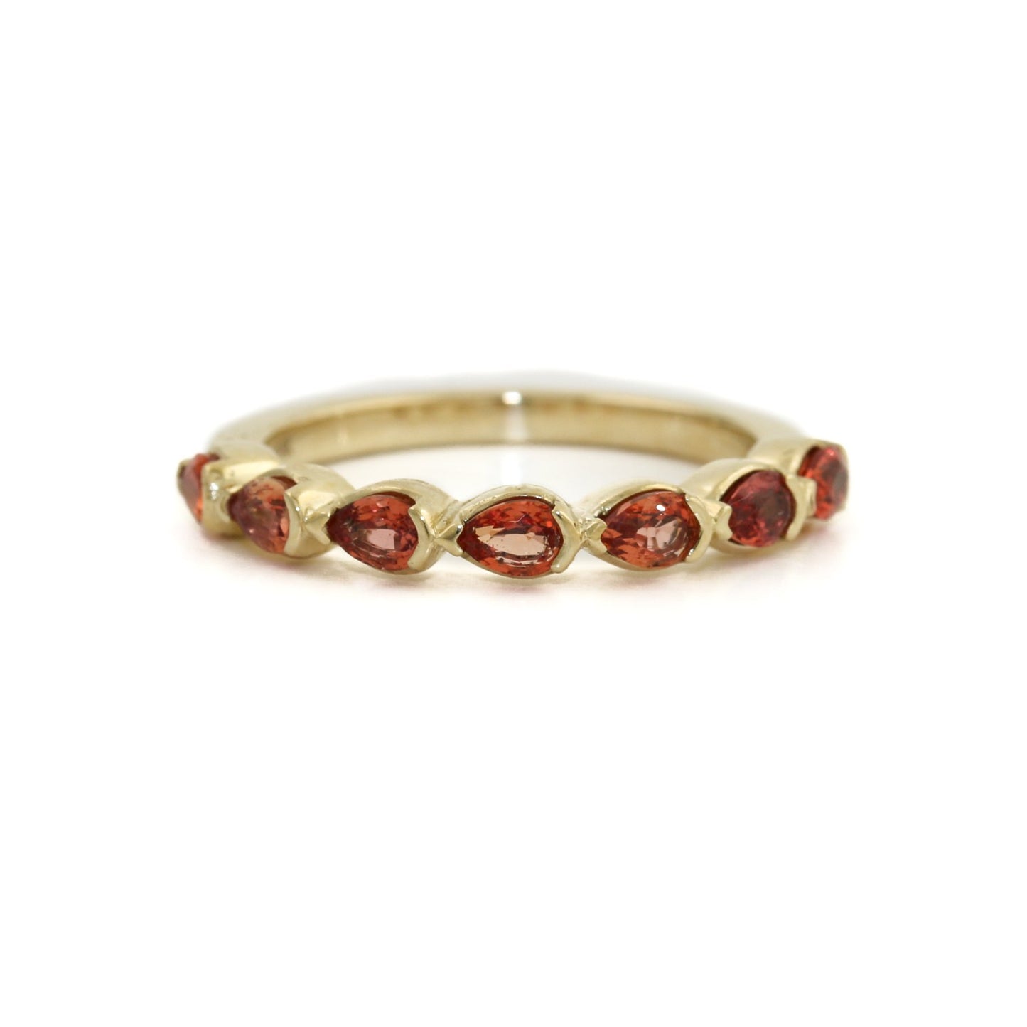 14K x Pear-Cut Padparadscha Channel Set Band - Kingdom Jewelry