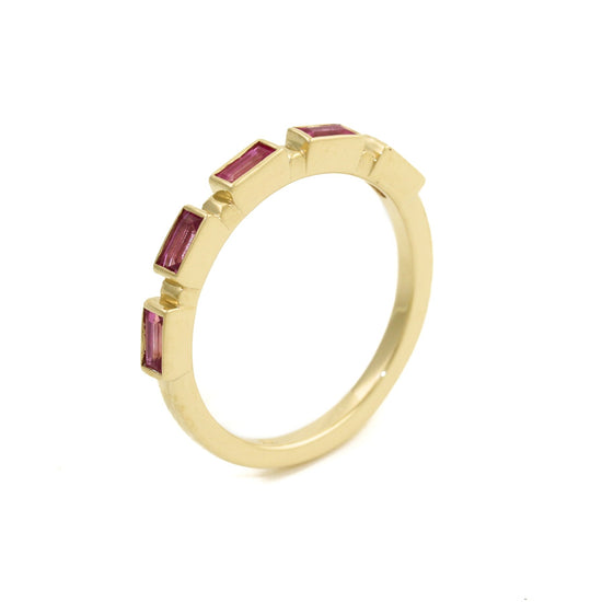 14K x Pink Sapphire Baguette-Cut Channel Band - Kingdom Jewelry
