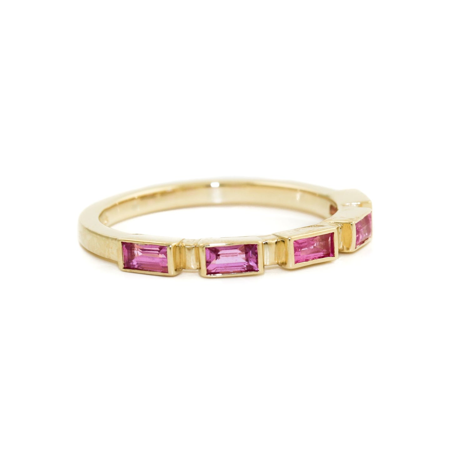 14K x Pink Sapphire Baguette-Cut Channel Band - Kingdom Jewelry