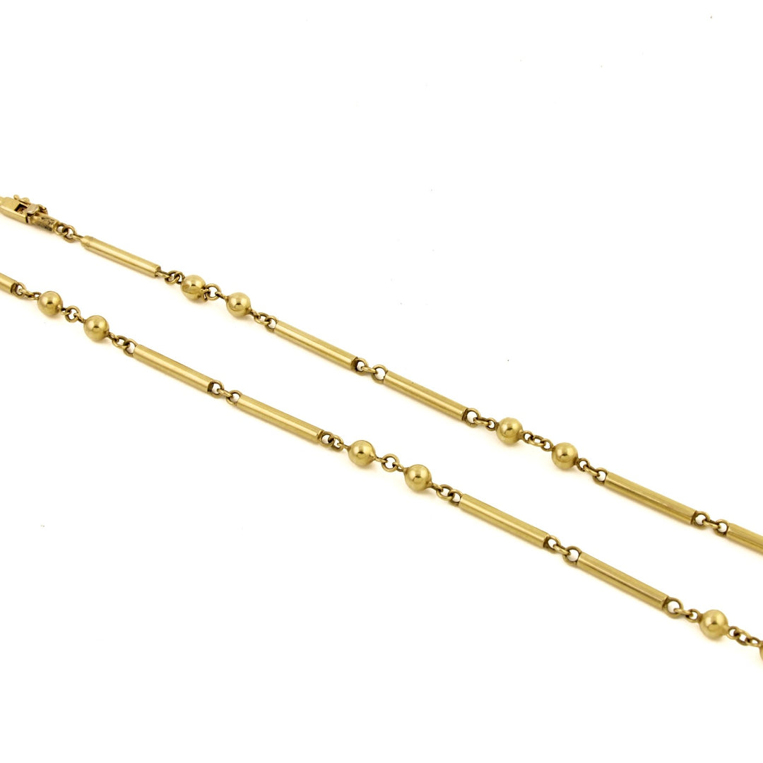 14k Yellow Gold Bead & Cylinder Link Chain Necklace - Kingdom Jewelry