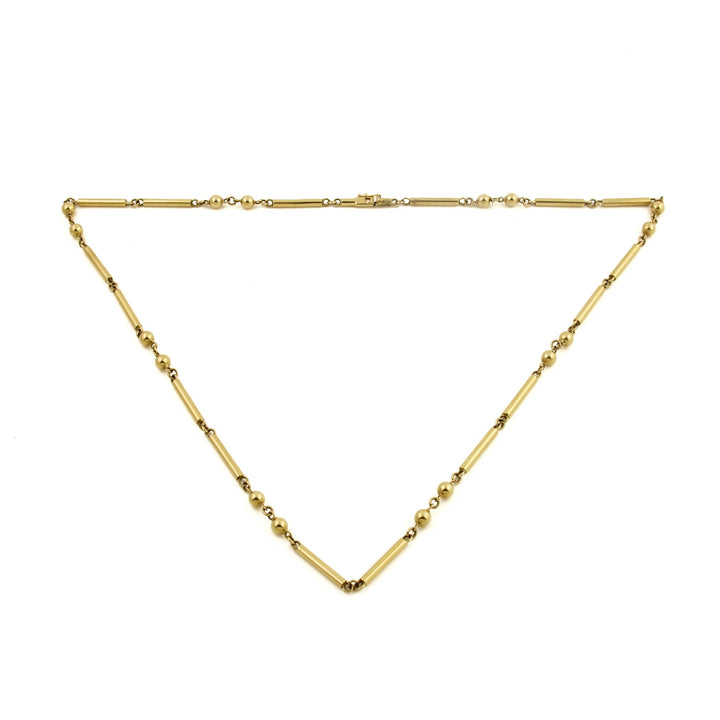 14k Yellow Gold Bead & Cylinder Link Chain Necklace - Kingdom Jewelry