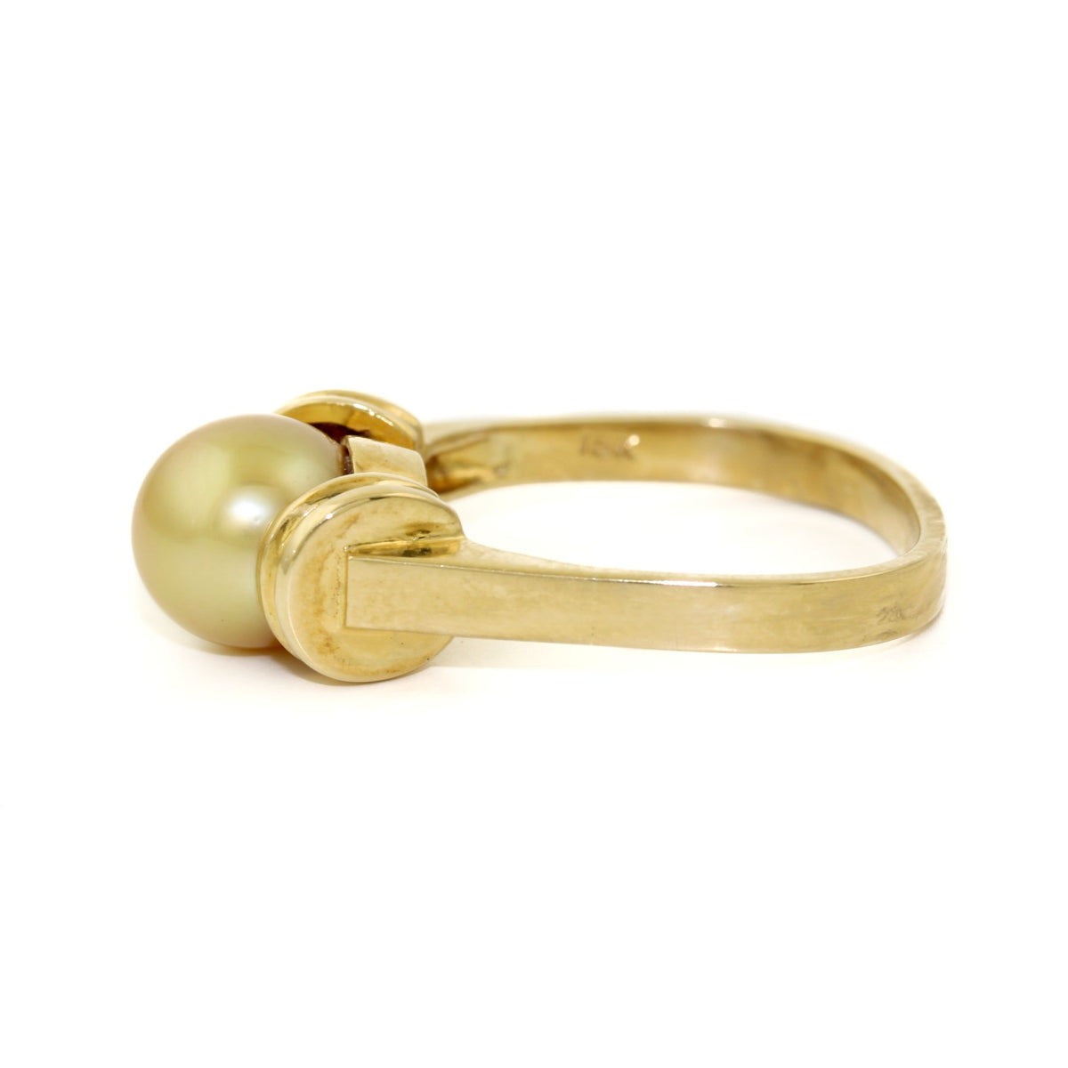 18K Gold South Sea Pearl Ring with Squared Band - Kingdom Jewelry