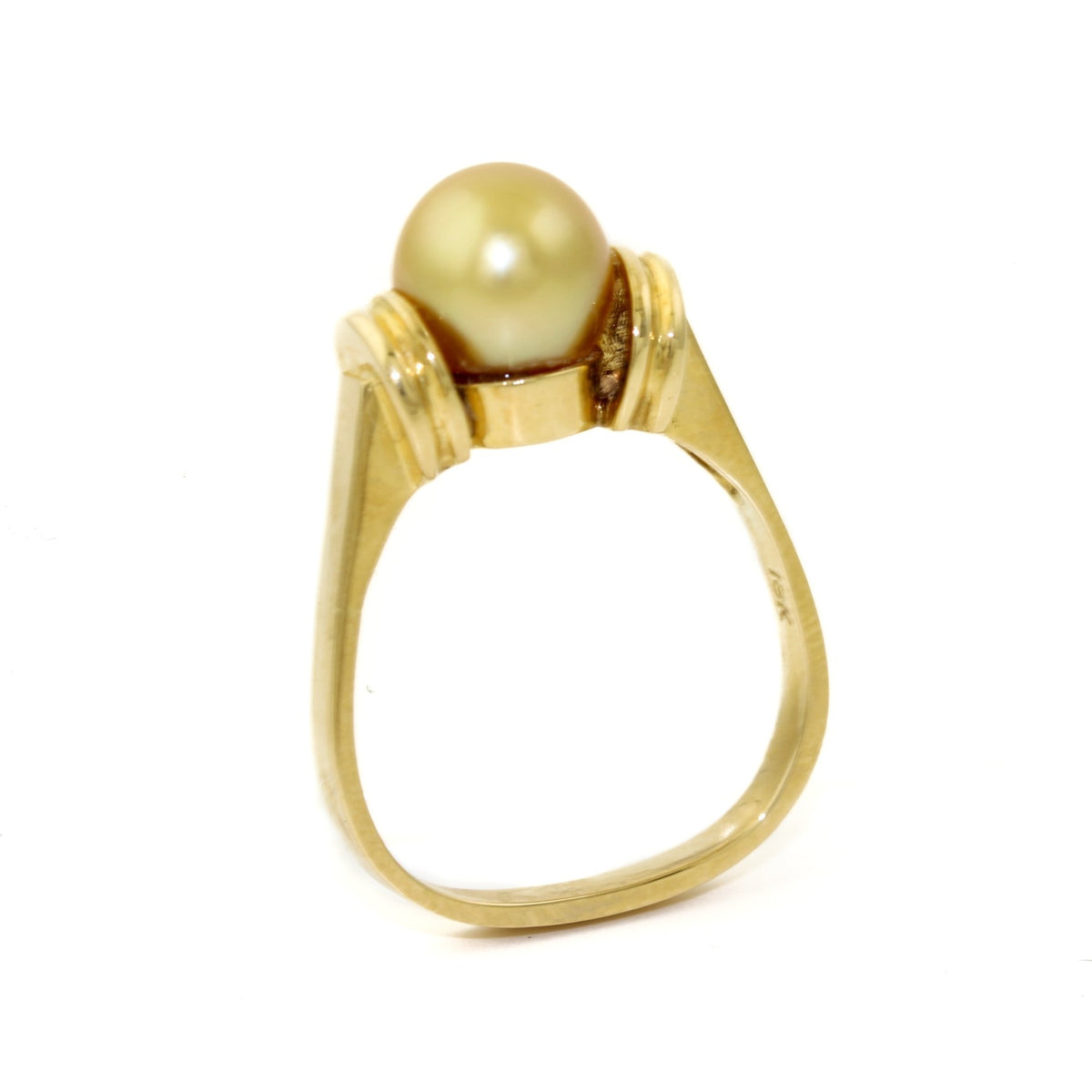 18K Gold South Sea Pearl Ring with Squared Band - Kingdom Jewelry