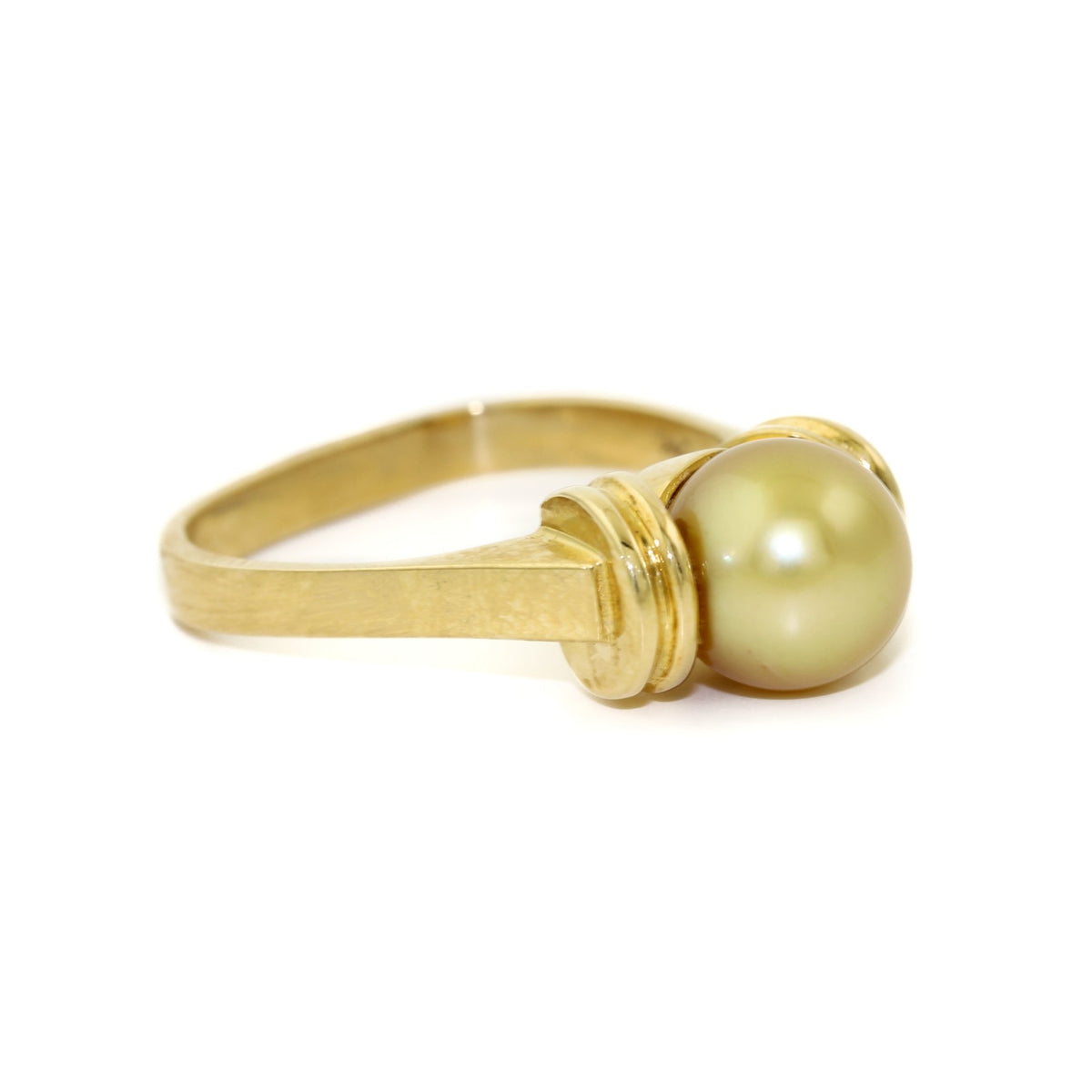 18K Gold South Sea Pearl Ring with Squared Band - Kingdom Jewelry