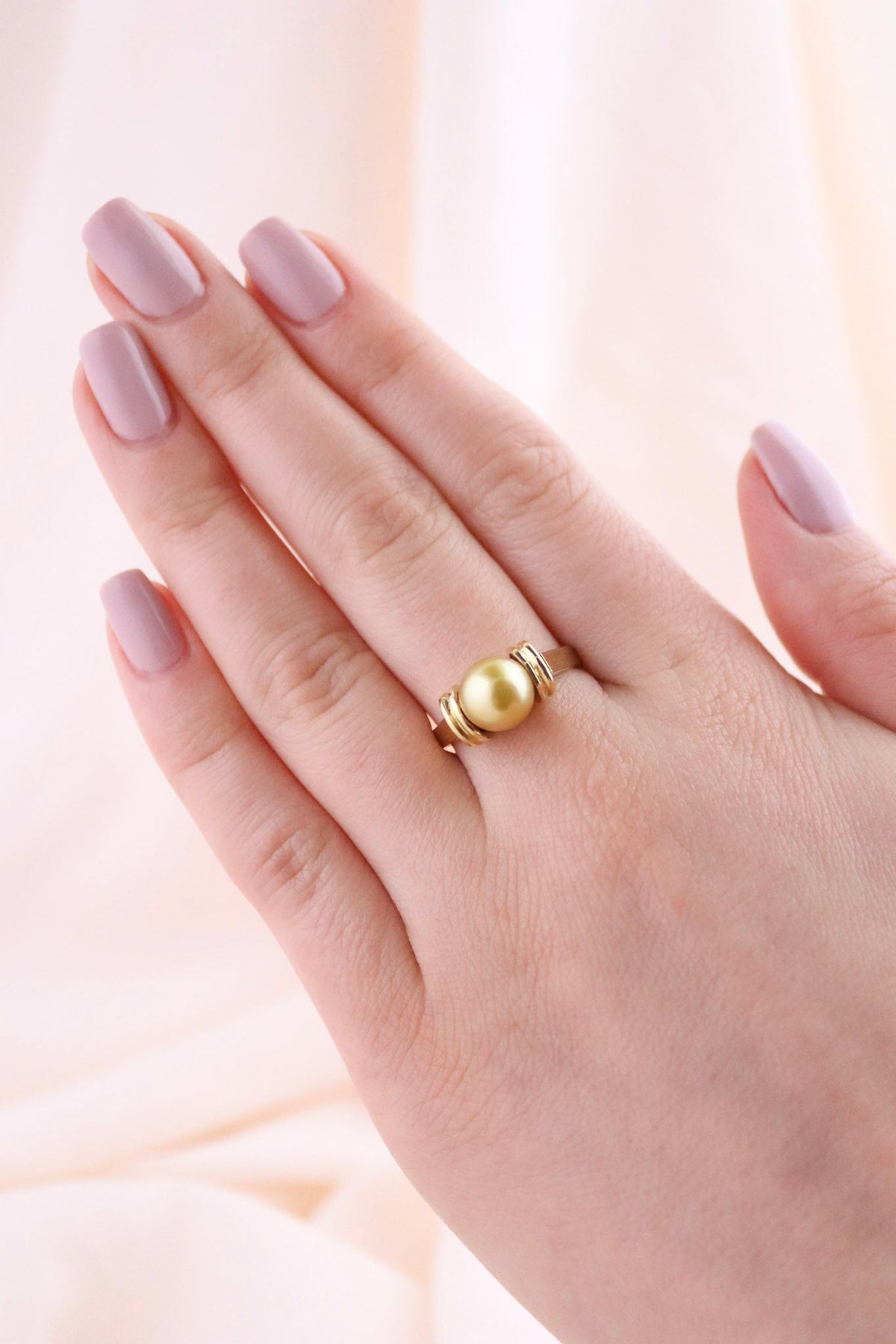 18K Gold South Sea Pearl Ring with Squared Band - Kingdom Jewelry