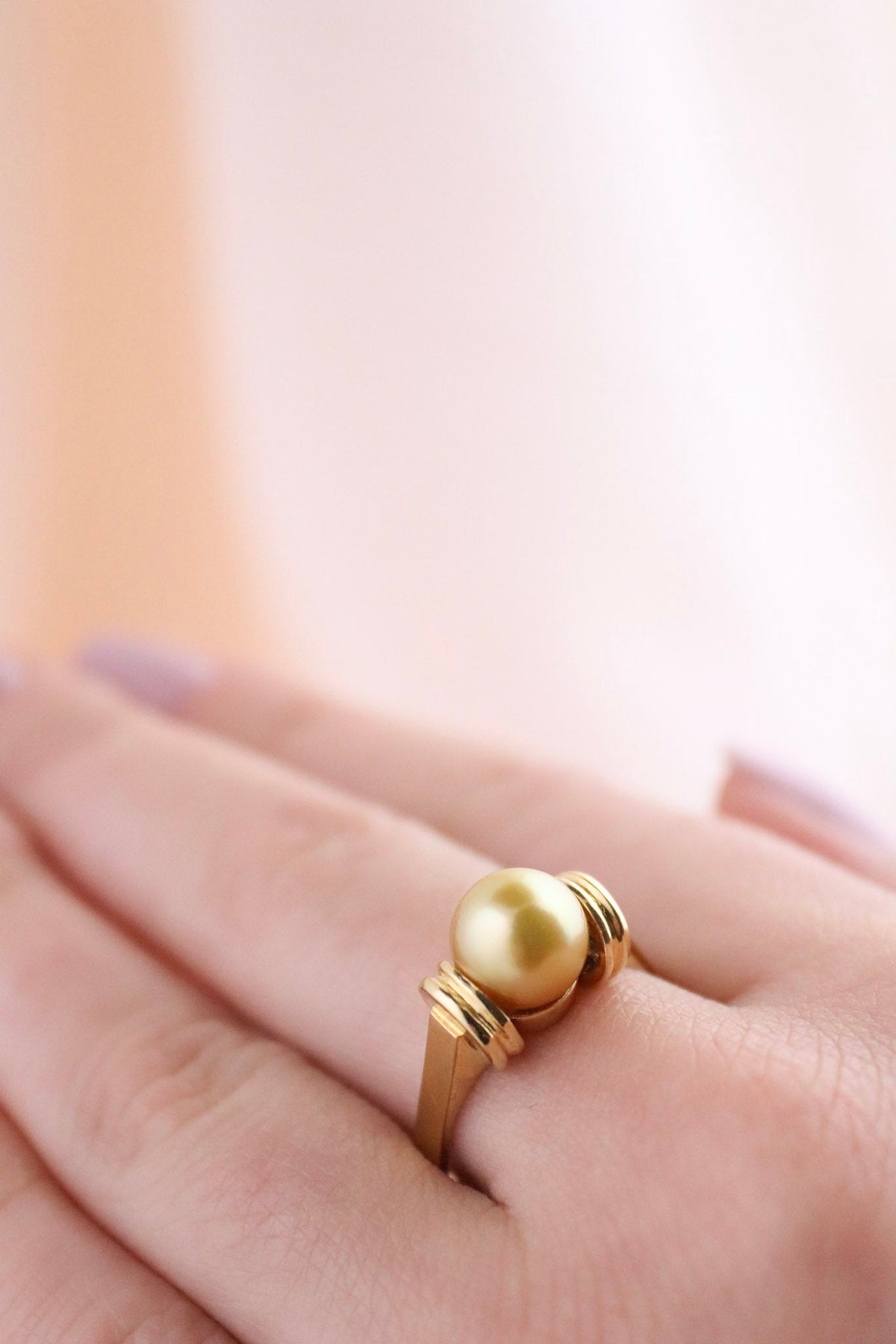 18K Gold South Sea Pearl Ring with Squared Band - Kingdom Jewelry