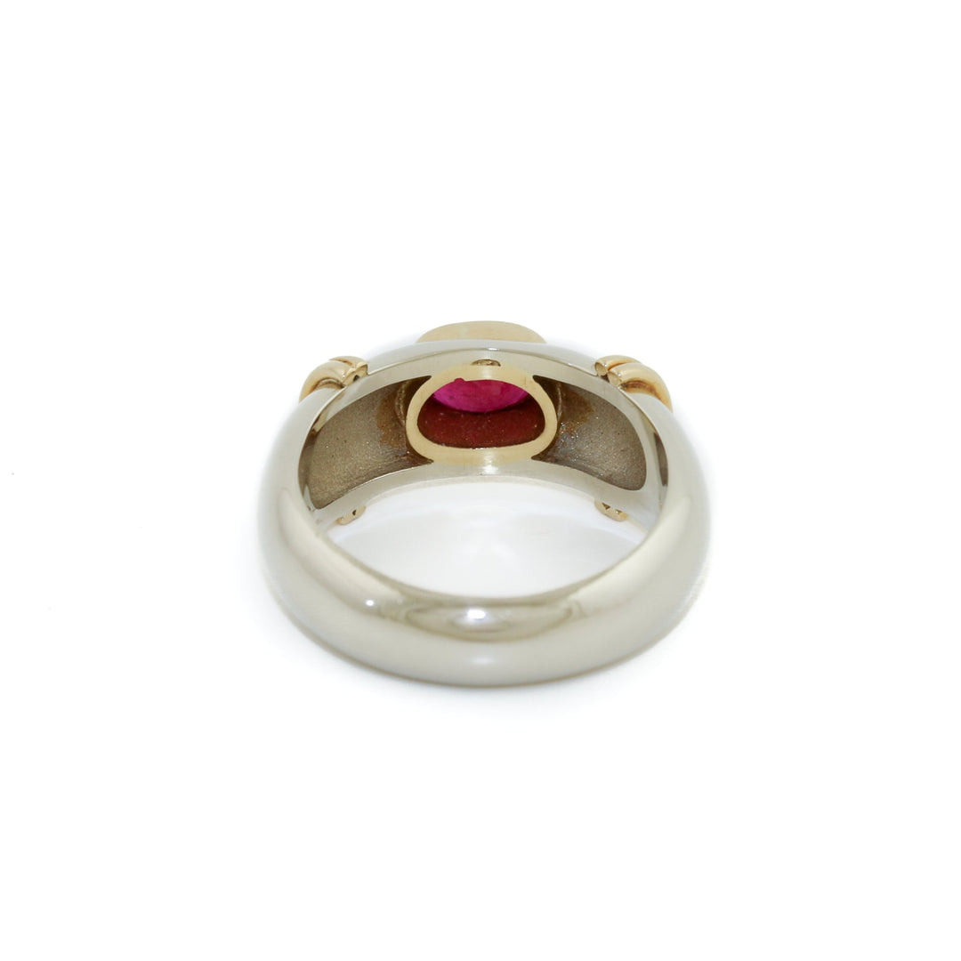 18K Gold Two-Tone Old Mine Burmese Ruby Solitaire - Kingdom Jewelry