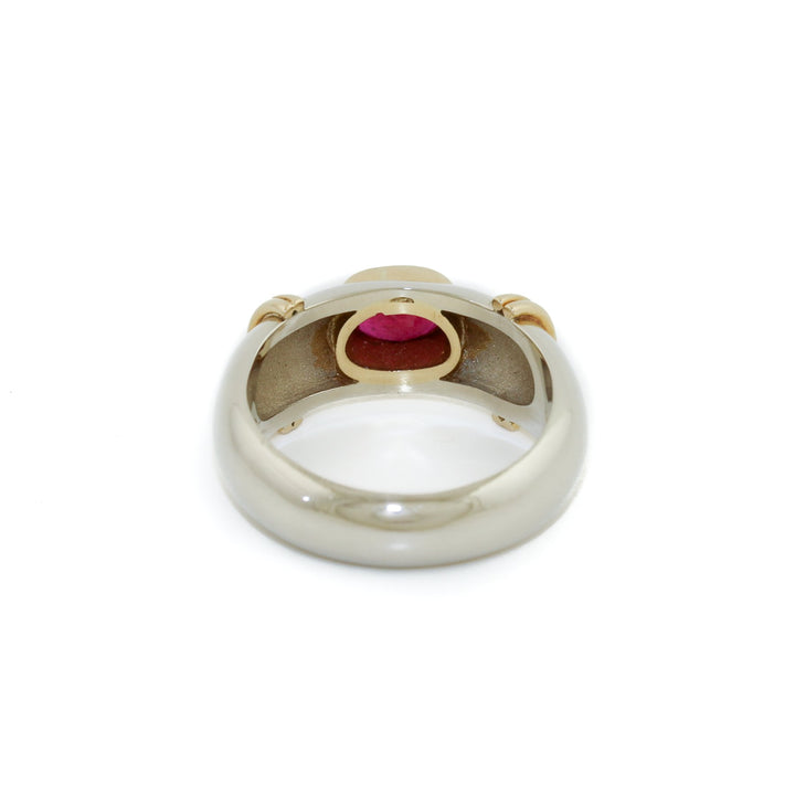 18K Gold Two-Tone Old Mine Burmese Ruby Solitaire - Kingdom Jewelry