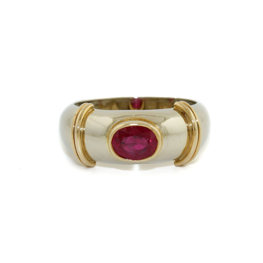 18K Gold Two-Tone Old Mine Burmese Ruby Solitaire - Kingdom Jewelry