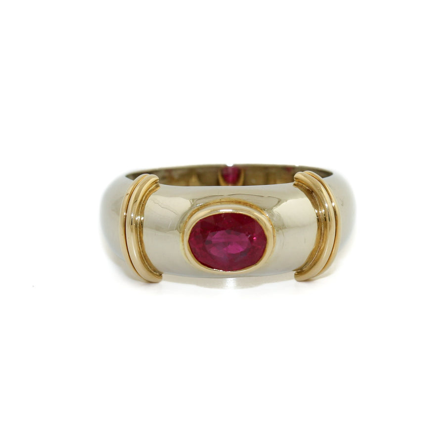 18K Gold Two-Tone Old Mine Burmese Ruby Solitaire - Kingdom Jewelry