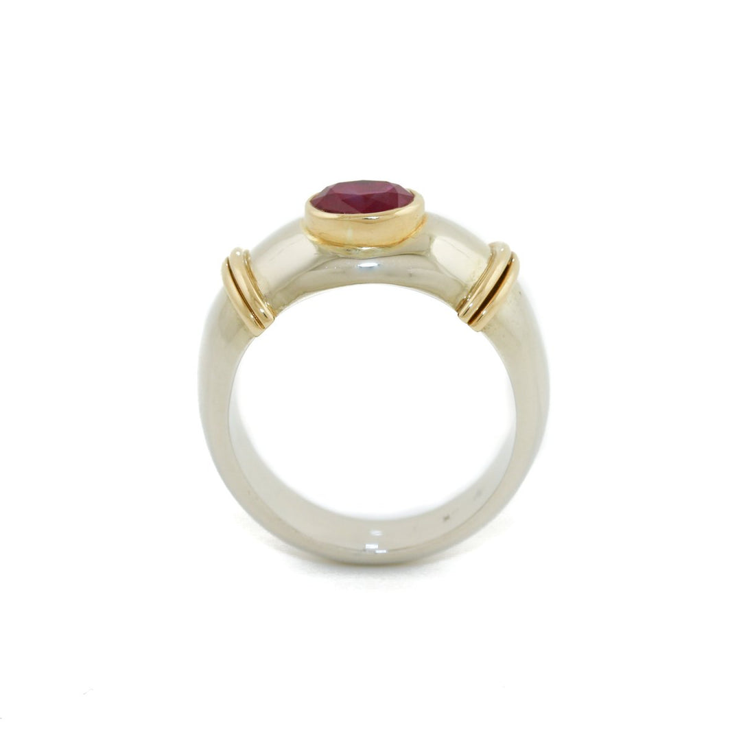 18K Gold Two-Tone Old Mine Burmese Ruby Solitaire - Kingdom Jewelry