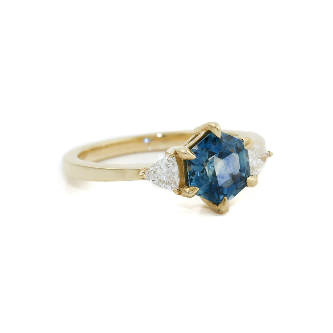 18k Gold x Hexagonal Montana Sapphire Isla Ring - Kingdom Jewelry