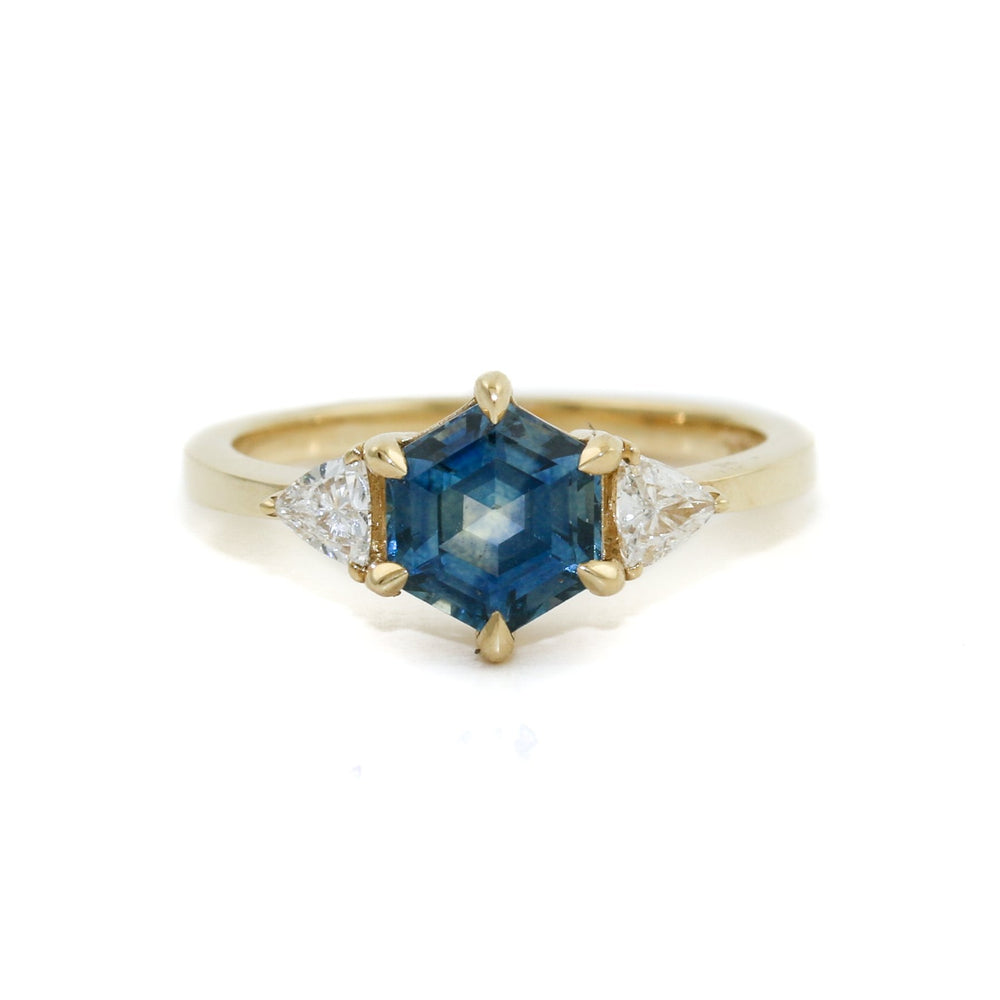 18k Gold x Hexagonal Montana Sapphire Isla Ring - Kingdom Jewelry