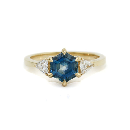 18k Gold x Hexagonal Montana Sapphire Isla Ring - Kingdom Jewelry