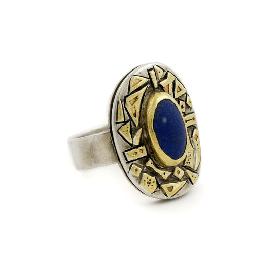 18k x Silver Lapis Shield Ring - Kingdom Jewelry