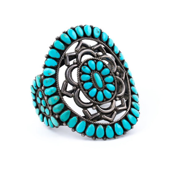 1940s Cluster Turquoise Zuni Cuff - Kingdom Jewelry