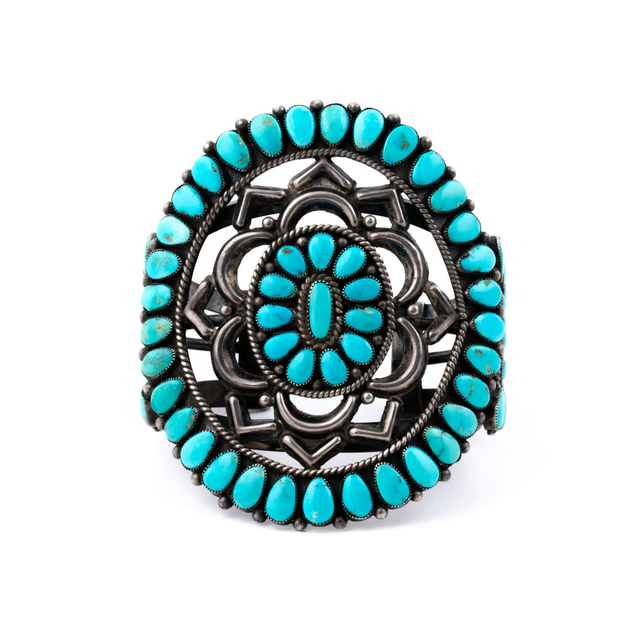 1940s Cluster Turquoise Zuni Cuff - Kingdom Jewelry