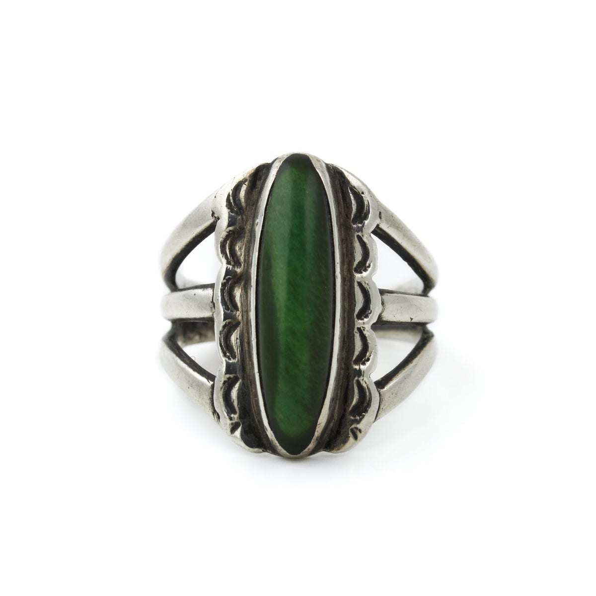 1940's Green Oblong Turquoise Ring - Kingdom Jewelry