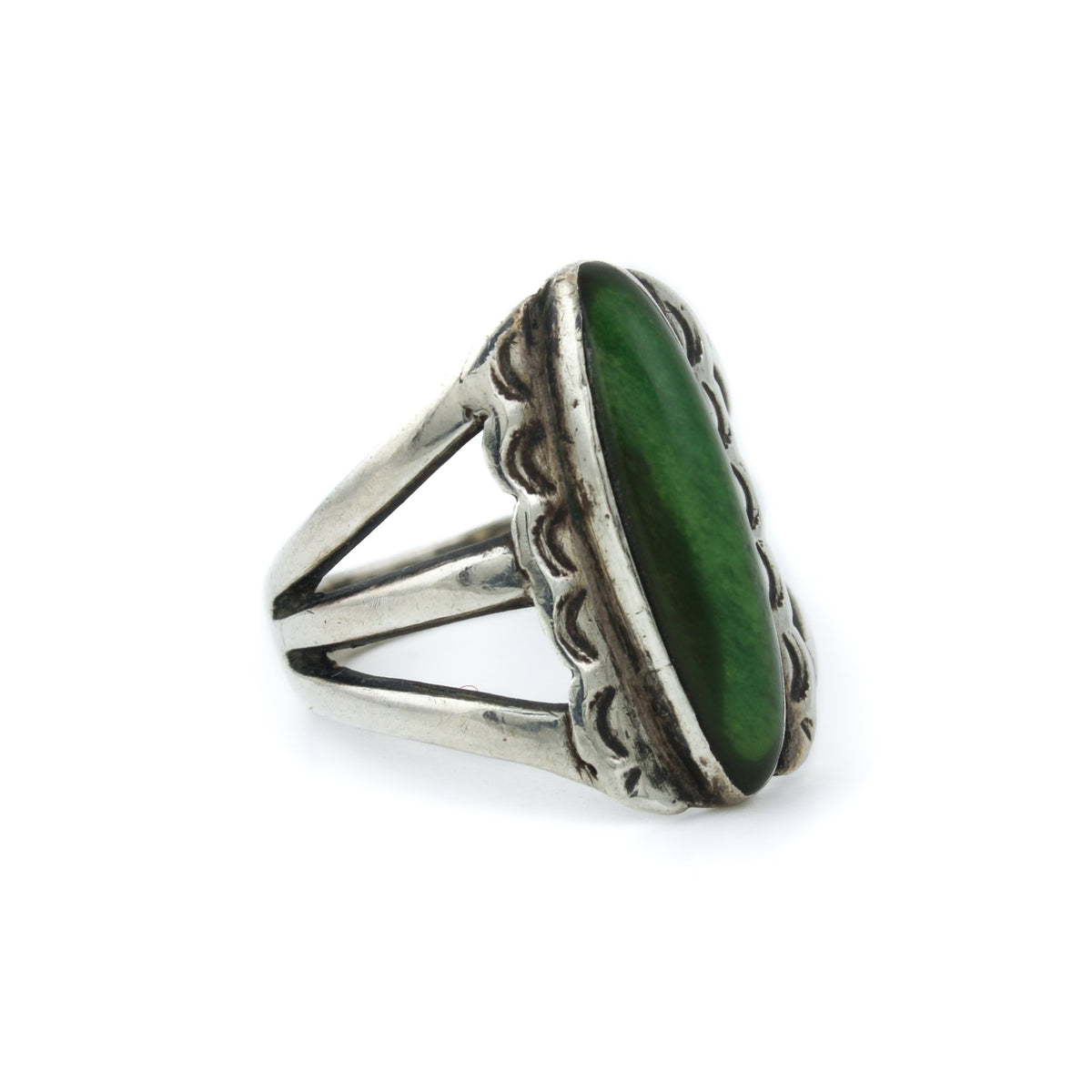 1940's Green Oblong Turquoise Ring - Kingdom Jewelry