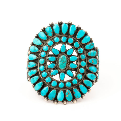1940s Turquoise Zuni Cluster Cuff - Kingdom Jewelry