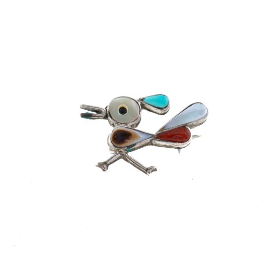 1970's Baby Roadrunner Zuni Pin - Kingdom Jewelry