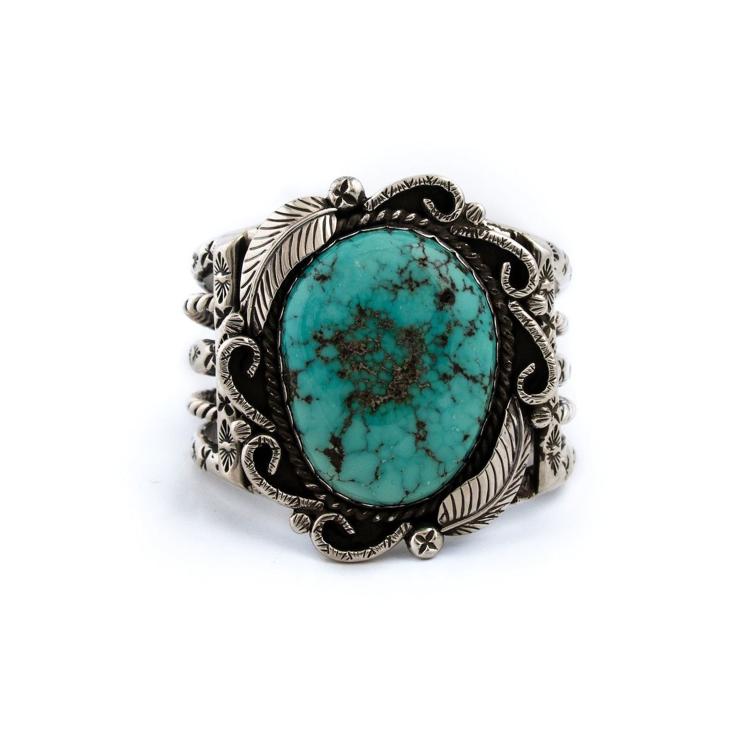 1970s Feather Bezel Turquoise Cuff - Kingdom Jewelry