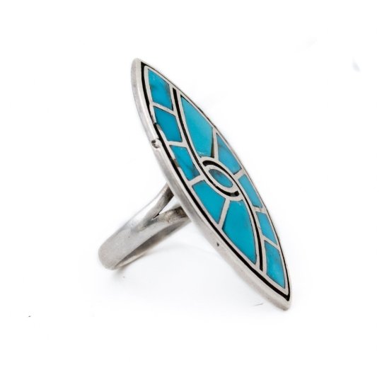 1970's Turquoise Shield Inlay Ring - Kingdom Jewelry