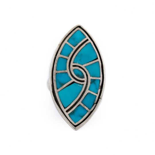 1970's Turquoise Shield Inlay Ring - Kingdom Jewelry