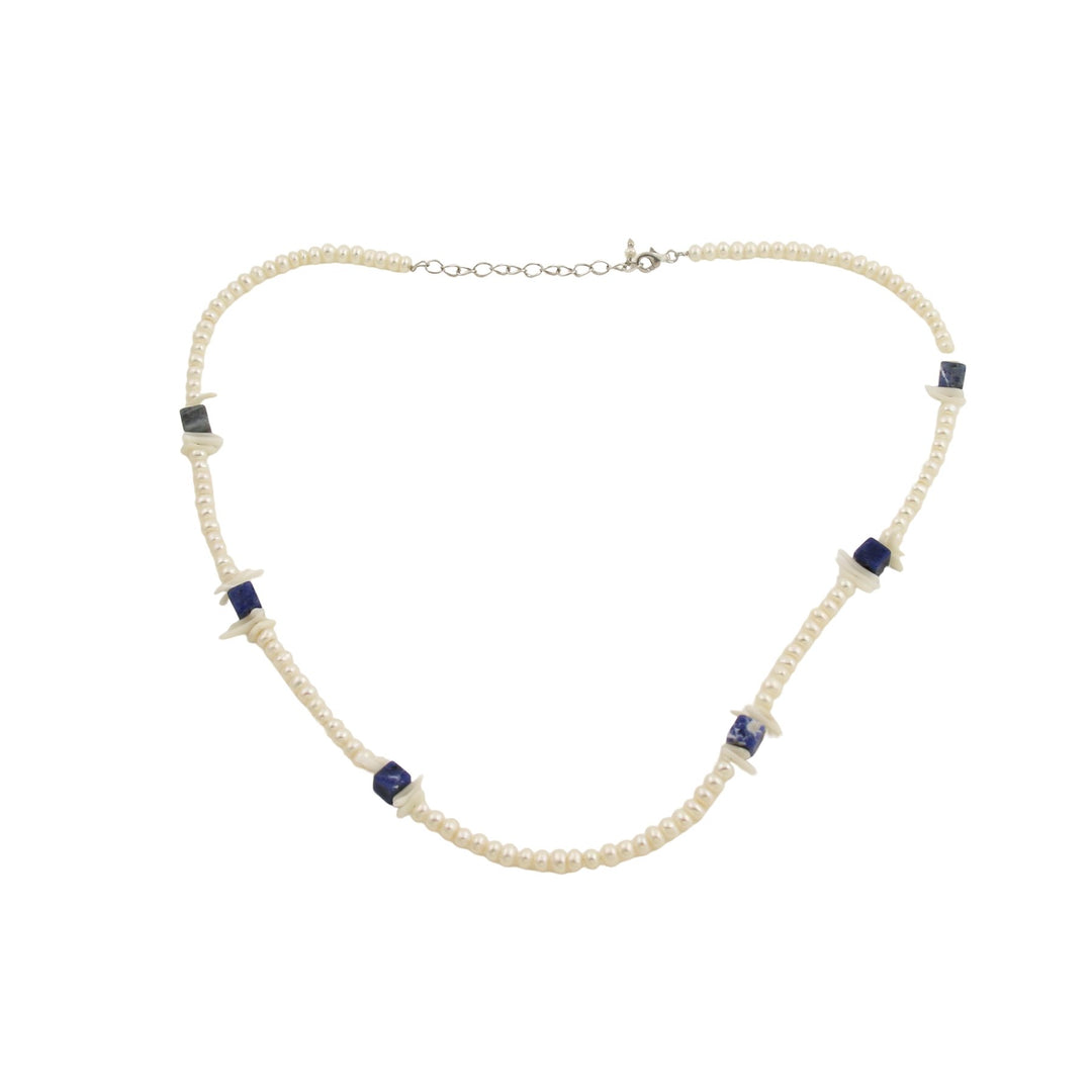 4mm Pearls x Lapis Necklace - Kingdom Jewelry