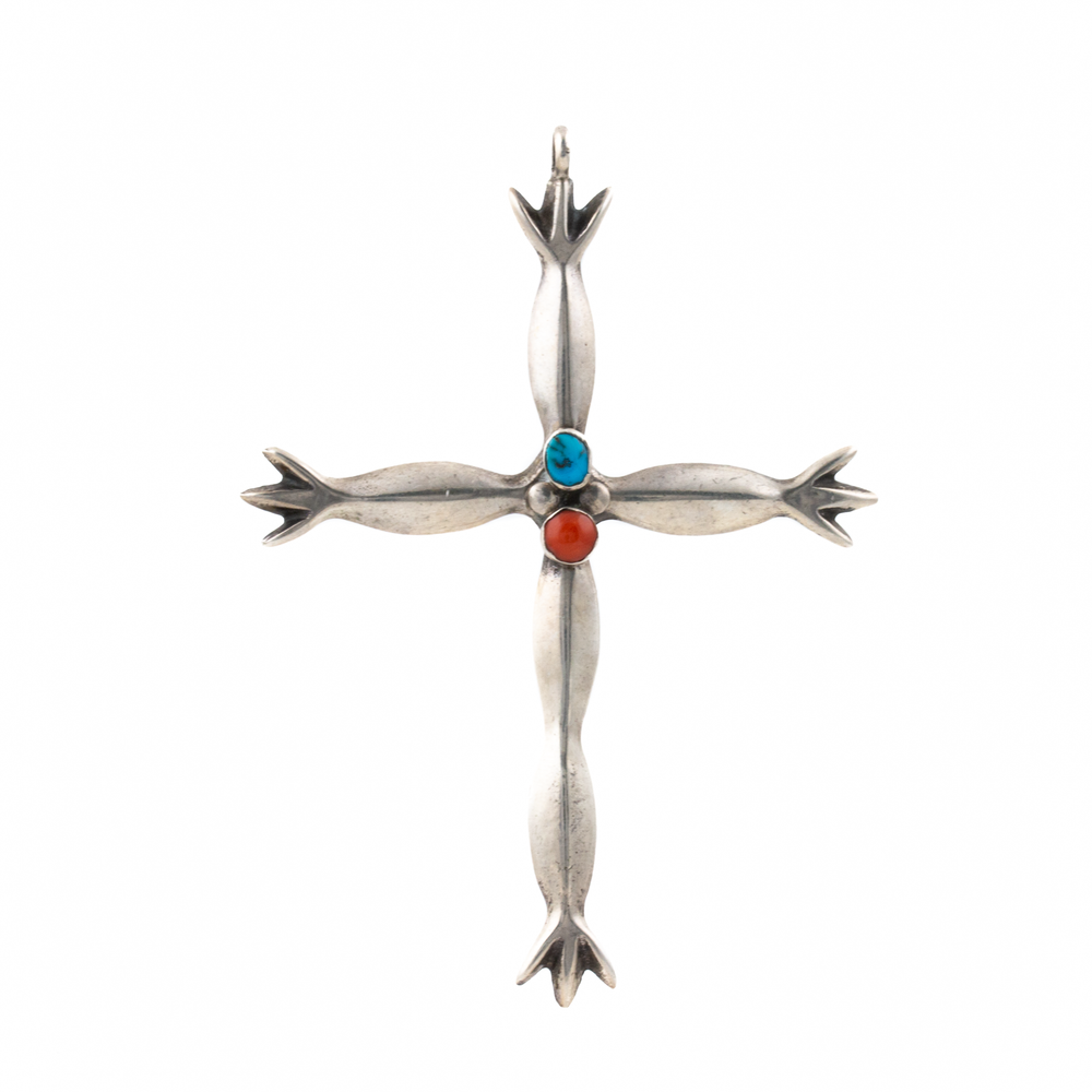 Red Coral x Turquoise Combo Cross Pendant - Kingdom Jewelry