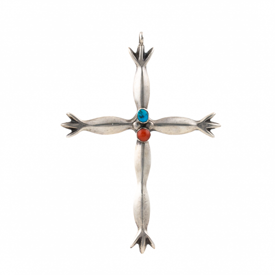 Red Coral x Turquoise Combo Cross Pendant - Kingdom Jewelry