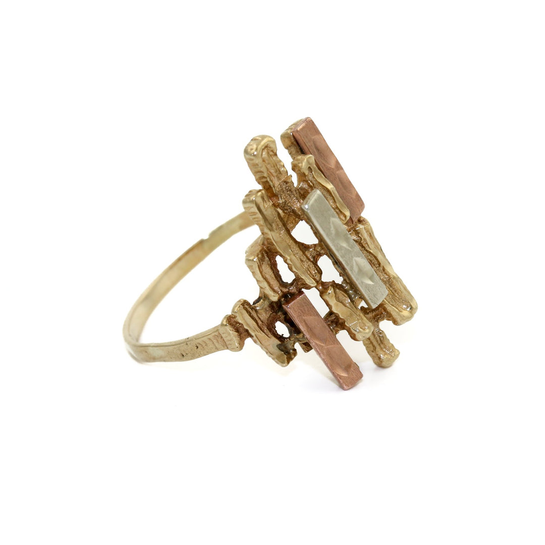 Abstract 10k Tri-Tone Gold x Brutalist "Melt" Ring - Kingdom Jewelry